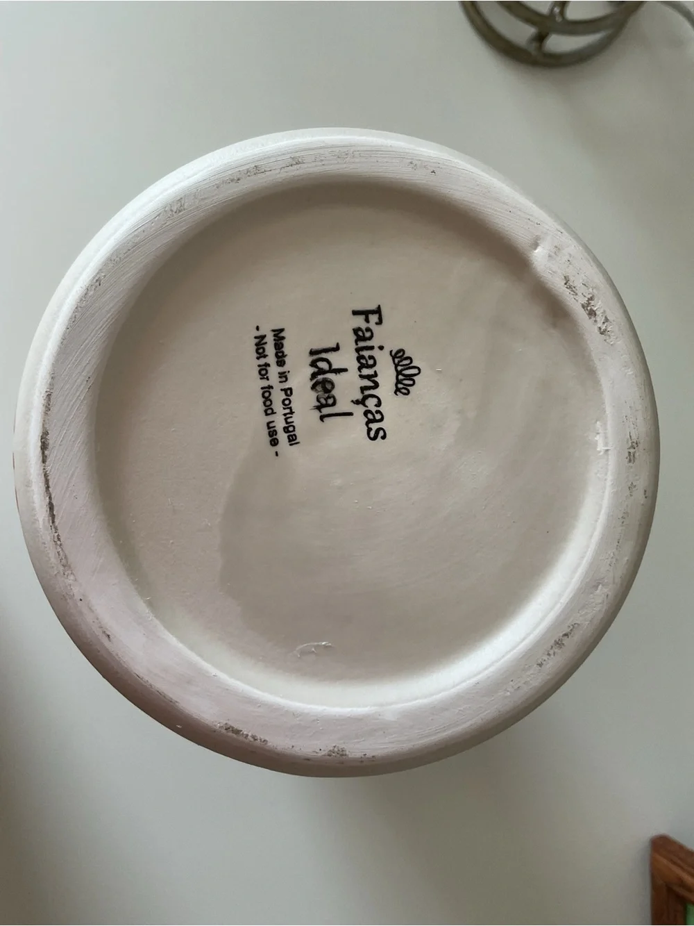 Cream Ceramic Vase with Orange Leaf Motif, made in Portugal